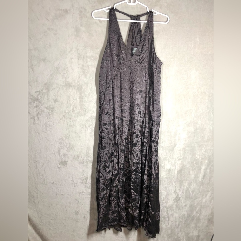 Anthropologie Satin Maxi Dress Size L Black Floral 90s Dark Fairy Whimsigoth